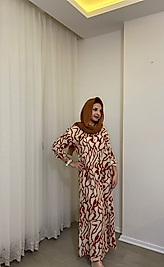 TABA BEYAZ DESENLİ ELBİSE