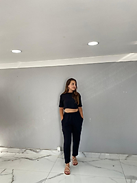 SİYAH HAVUÇ PANTOLON CROP TAKIM