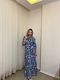 MAVİ BEYAZ DESNLİ ELBİSE